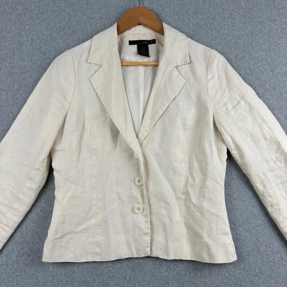100% Linen Blazer Willi Smith Cream Women's Size 4 Button Up Casual White Jacket